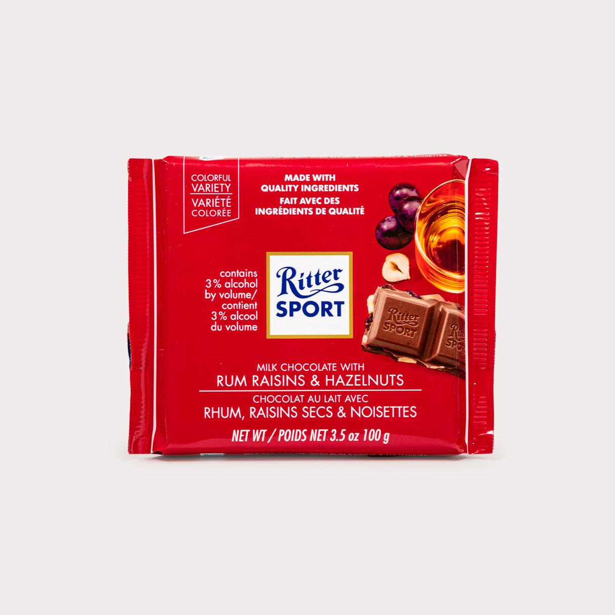 Milk Chocolate Bar, Rum Raisin Hazelnuts