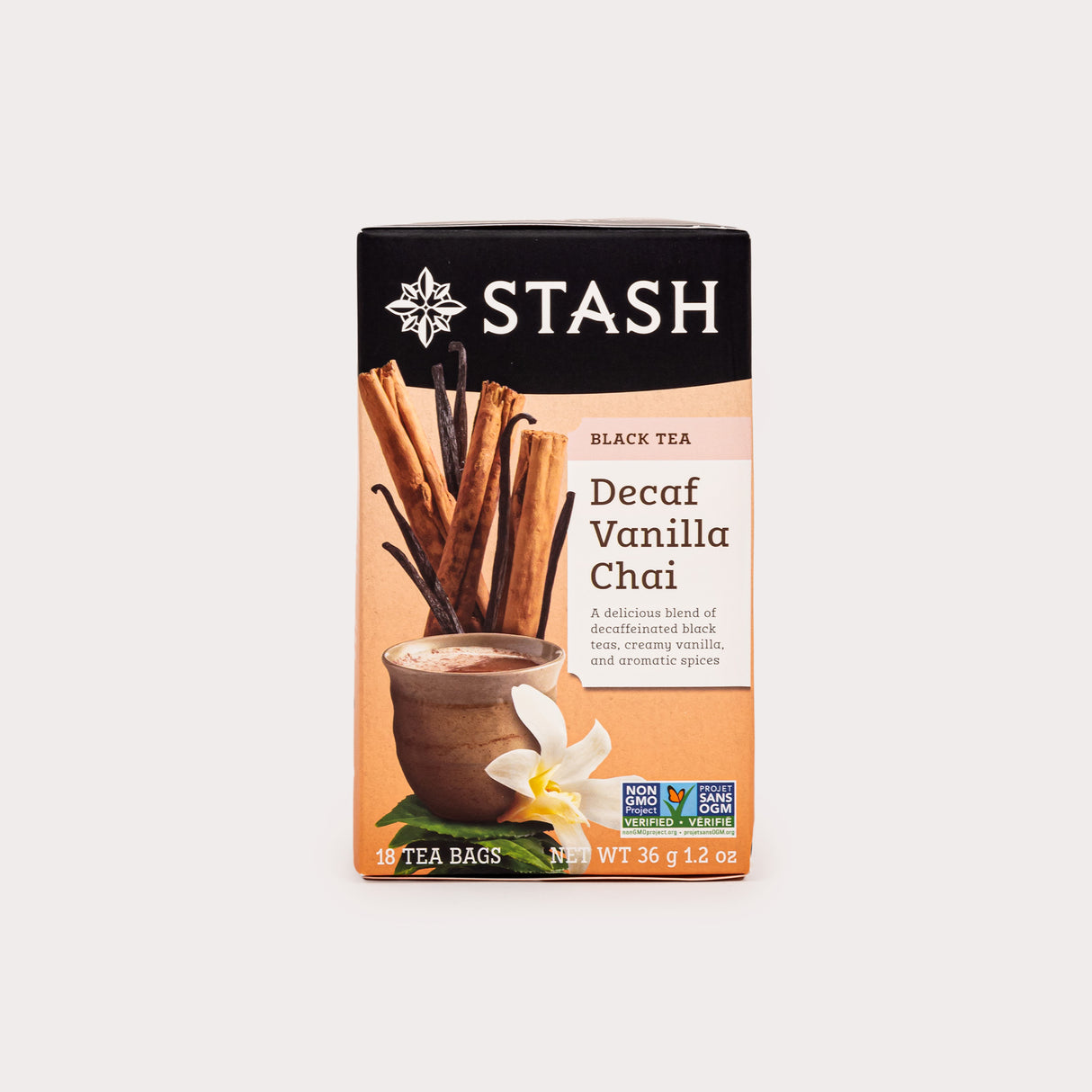 Non GMO Black Tea, Decaf Vanilla Chai