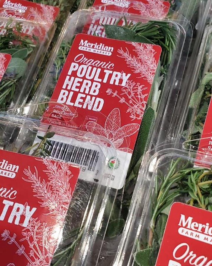 Meridian Farm Market Organic Poultry Herb Blend packed and on display in rows